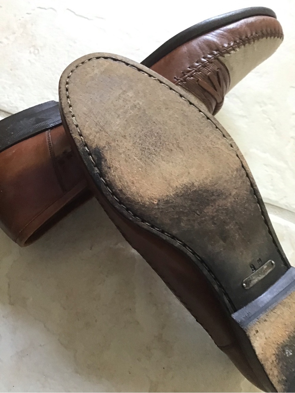 Mezlan Brown Leather and Beige Linen Penny Loafers - Picture 6 of 8